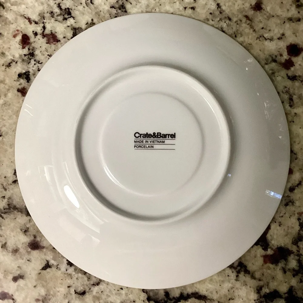Lot of 5 white porcelain crate and barrel saucers 7in